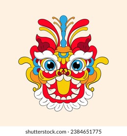 Chinese lion dance head, China Lunar New Year dragon mask. Traditional asian character, costume for holiday celebration, cartoon design element isolated on white background