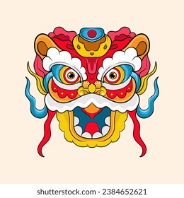 Chinese lion dance head, China Lunar New Year dragon mask. Traditional asian character, costume