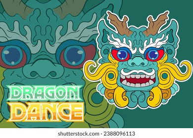 Chinese lion dance head, China Lunar New Year dragon mask. Traditional asian character, costume for holiday celebration, cartoon design element isolated on white background