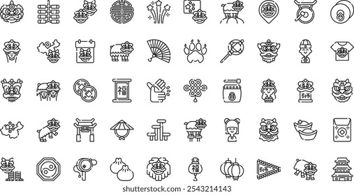 Chinese lion dance icons High-Quality Vector Icons Collection with Editable Stroke. Ideal for Professional and Creative Projects.