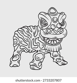 Ilustración de línea delgada de danza del león chino para la celebración del año Nuevo lunar