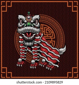 Chinese lion dance vector illustration with background and ornaments. Can be used to t-shirt design,poster,etc