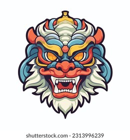 chinese lion dancing head cartoon style