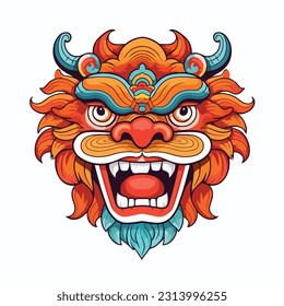 chinese lion dancing head cartoon style