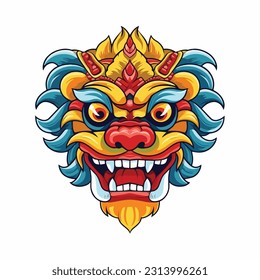 chinese lion dancing head cartoon style