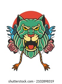 chinese lion dog head hand drawn illustration