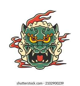 chinese lion dog head hand drawn illustration
