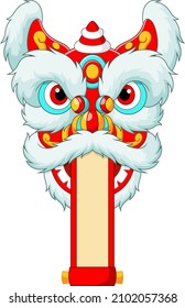 Chinese lion head dance with blank scroll