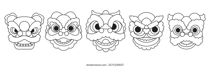 Chinese lion head new year celebration, hand drawing, vector