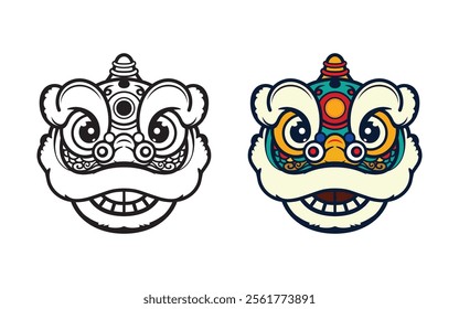 Chinese Lion Head Vector Image, Lunar New Year Lion Dance Decorative Vector Image, Happy Chinese New Year Lion Dance Vector Illustration, Lion dance Costume Vector Symbol.