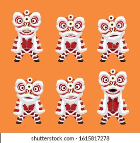 Chinese Lion Mask Dance Animation Cartoon Vector Illustration