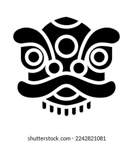 Chinese lion mask solid icon. Ancient traditional monster from China. Face mask to dance on Chinese New Year lunar holiday. Vector Illustration.