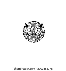 Chinese Lion traditional style logo. Lion face tattoo. line art