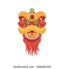 Chinese lion-dragon mask. Vector drawing on a white background