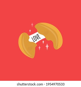 chinese love prediction cookies isolated on blue background. A note in a cookie. Design element for blogs, postcards. Vector illustration, flat