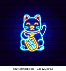 Chinese Luck Cat Neon Sign. Kitty Chin. Vector Illustration of Glowing Symbol. svg