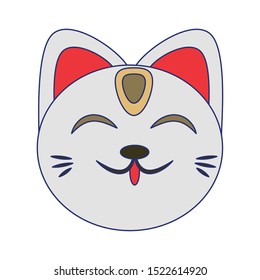 Chinese lucky cat head icon over white background, vector illustration
