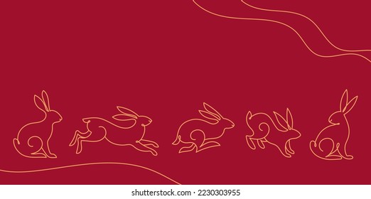 Chinese Lunar New Year 2023, year of the rabbit - Modern style linear design, banner and background. Lunar new year concept, modern design