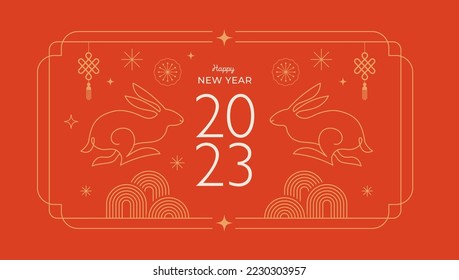 Chinese Lunar New Year 2023, year of the rabbit - Modern style linear design, banner and background. Lunar new year concept, modern design - Shutterstock ID 2230303957