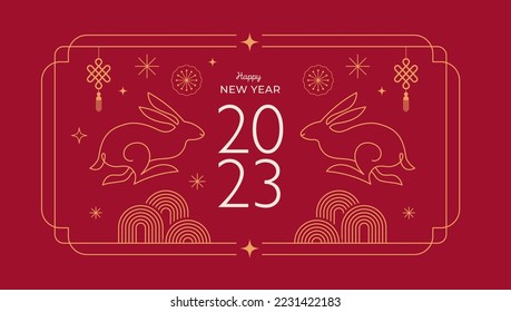 Año Nuevo Lunar Chino 2023, año del conejo - Diseño lineal de estilo moderno, banner y fondo. Concepto de año nuevo lunar, diseño moderno