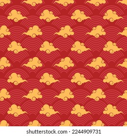 Chinese Lunar New Year 2023 Days Seamless Pattern Decoration Template Hand Drawn Cartoon Flat Illustration