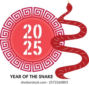 Chinese Lunar New Year 2025 Year of Snake Zodiac Style on White Background