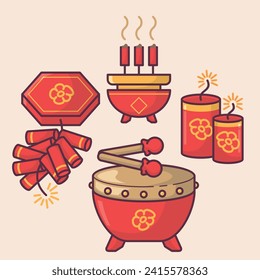 Chinese Lunar New Year celebration traditional holiday icon vector art materials. colorful and neat designs