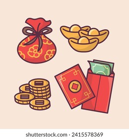 Chinese Lunar New Year celebration traditional holiday icon vector art materials. colorful and neat designs