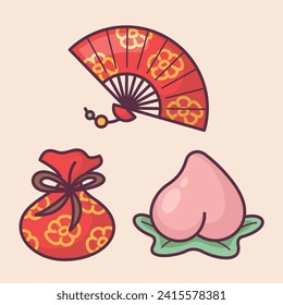 Chinese Lunar New Year celebration traditional holiday icon vector art materials. colorful and neat designs