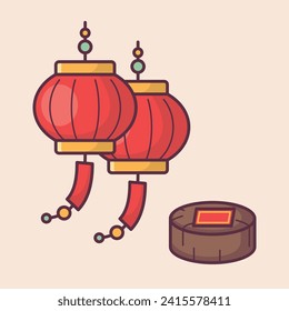 Chinese Lunar New Year celebration traditional holiday icon vector art materials. colorful and neat designs
