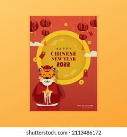 Chinese lunar new year with cute tiger character greeting poster design