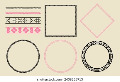 chinese lunar new year decorations. frame and border. Asian oriental traditional ornament. retro pattern and background. flower, circle and diamond shape.