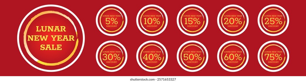Chinese Lunar New Year Discount Sticker Tag Set - Vector