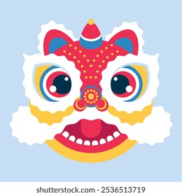 Chinese Lunar New Year dragon mask. Traditional asian character, lion dance head for holiday celebration. Icon, symbol, isolated object, print, gift, souvenir