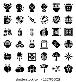 Chinese lunar new year icon with Chinese alphabet of Fu and Xi, meaning luck and Double Happiness.  filled style