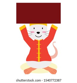 Chinese Lunar New Year with Rat chinese tradional costume and blank paper