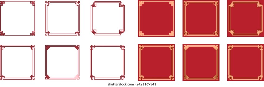 Chinese lunar New Year Red Knot Asian square frame border line vector art oriental decorative set traditional graphic design ornaments	