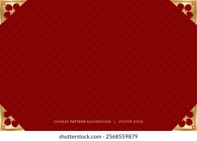 Chinese lunar new year red background with oriental style pattern corner decoration with copy space, vector design