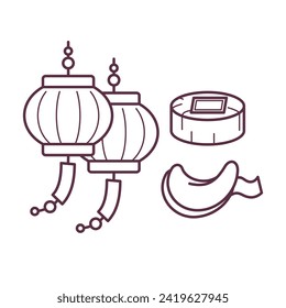 Chinese Lunar New Year simple cartoon decoration line art design outline