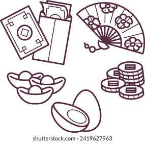 Chinese Lunar New Year simple cartoon decoration line art design outline