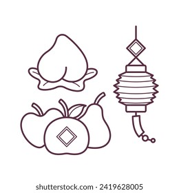 Chinese Lunar New Year simple cartoon decoration line art design outline