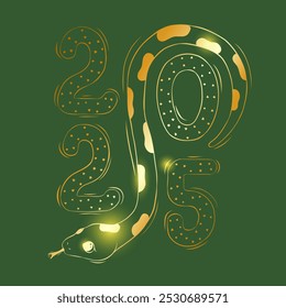 Chinese Lunar New Year, symbol of 2025. Wriggling golden snake. Vector illustration