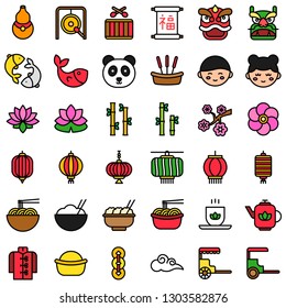 Chinese lunar new year vector icon set, filled design editable outline