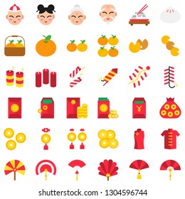 Chinese lunar new year vector icon set, flat design