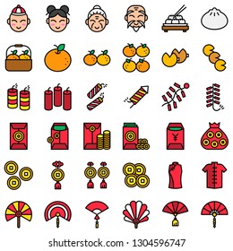 Chinese lunar new year vector icon set, filled design editable outline