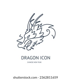 Chinese Lunar Traditional New Year 2024 Green Wooden Dragon Thin Line Icon Concept. Vector illustration of Asian Dragon