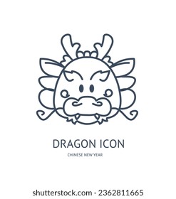 Chinese Lunar Traditional New Year 2024 Green Wooden Dragon Thin Line Icon Concept. Vector illustration of Cute Baby Dragon