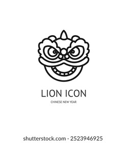 Chinese Lunar Traditional New Year 2025 Lion Dance Costume Thin Line Icon Concept. Vector illustration of Asian Mascot