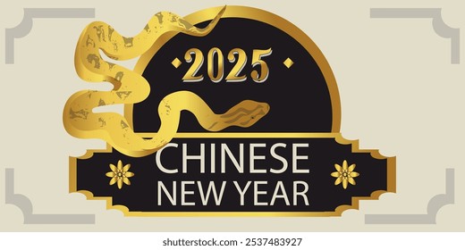 Chinese lunar year commemorative banner symbolized with a snake, happy new year, vector illustration with light background.