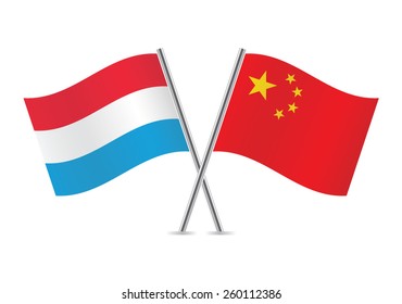 Chinese and Luxembourg flags. Vector illustration.